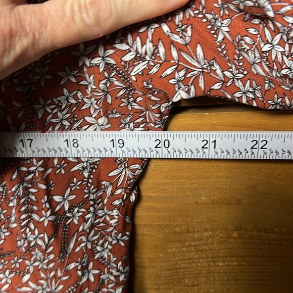 SHEIN Womens Over Floral Print Flounce Long Sleeve Bardot Dress M rust blue Mini - Picture 2 of 8